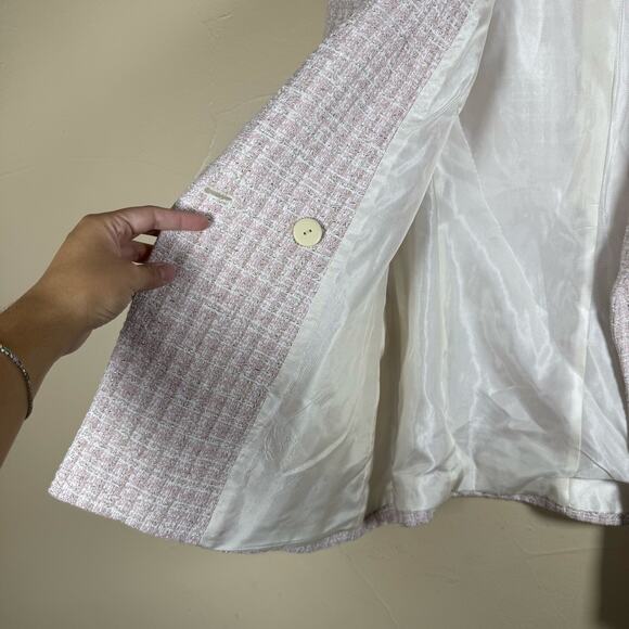 Zara Light Pink Tweed Textured Double Breasted Blazer sz XL - Picture 3 of 10